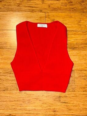 Aritzia Red Ribbed V-Neck Crop Tank